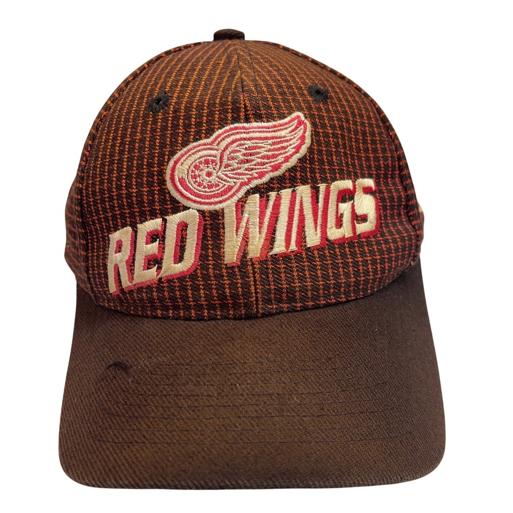 Vintage Logo Athletic Detroit Red Wings Hat NHL Red Black Grid Pattern Cap OSFA‎